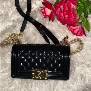 Black shiny gold chain multi use purse